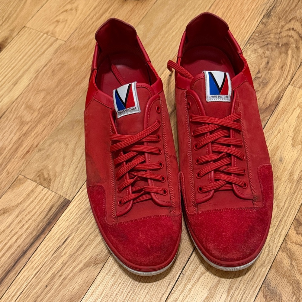 Men's Vintage Louis Vuitton Suede Red Sneaker no size label but fits US12.5